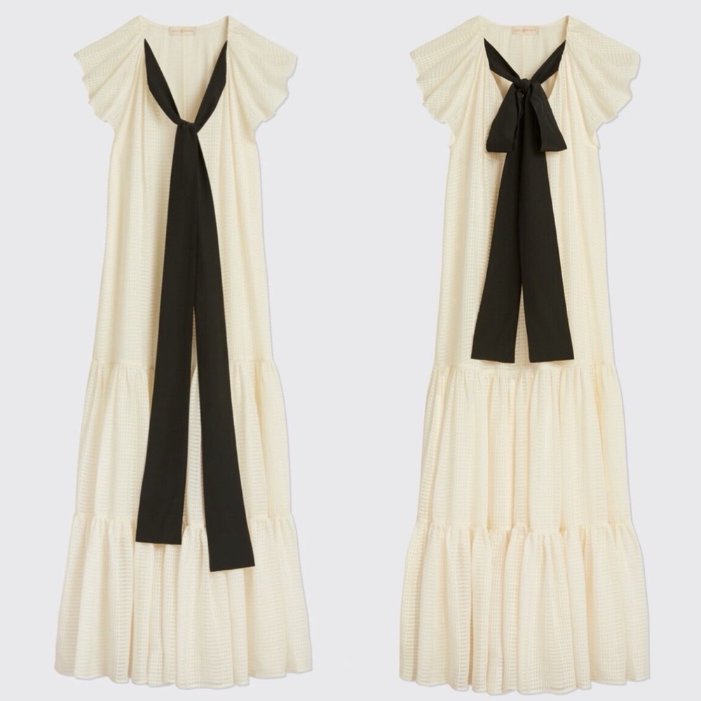 Tory Burch / RUNWAY Textured 100% Silk Georgette Bow Dress